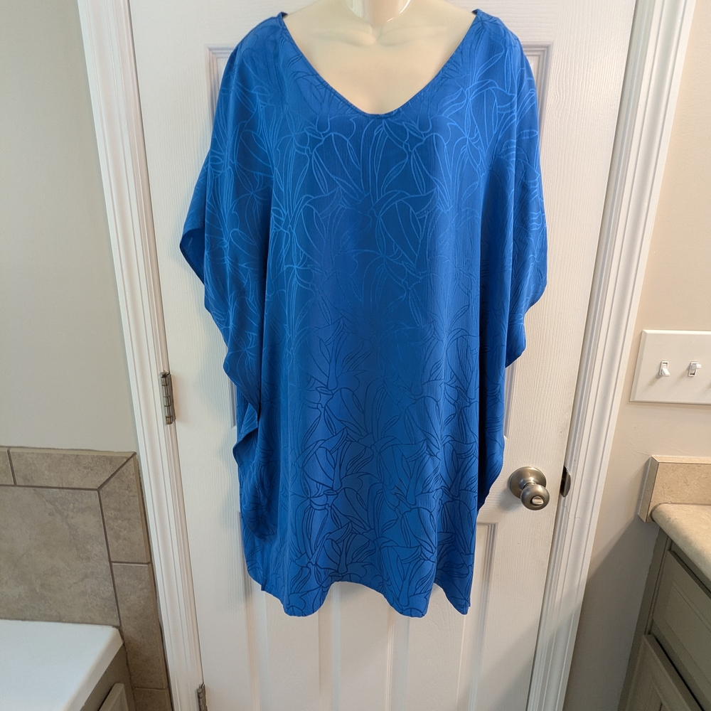 Marie Oliver Maura Blue Silk Dress XL Flowy Scoop Neck NWT MSRP $298 Caftan
